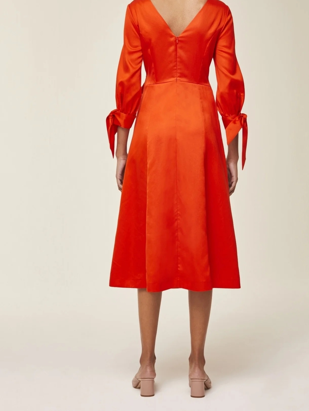 Ivy&Oak Orange Satin Midi Dress With Waist Tie View 2